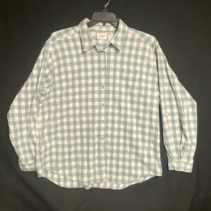 Monterey By Koret Womens XL Pearl Snap Western Flannel Shirt Teal Checkered
